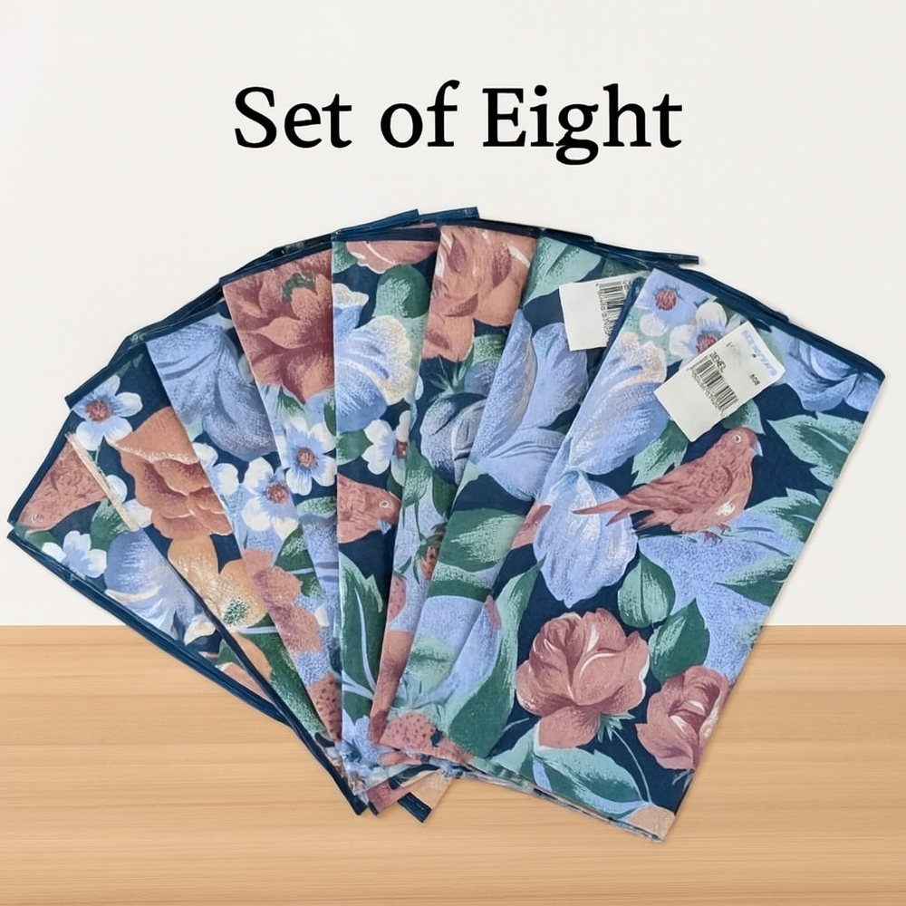 NEW Floral & Bird Napkins Set of 8 Mervyn's 80s 90s Vintage Cottagecore Cotton X